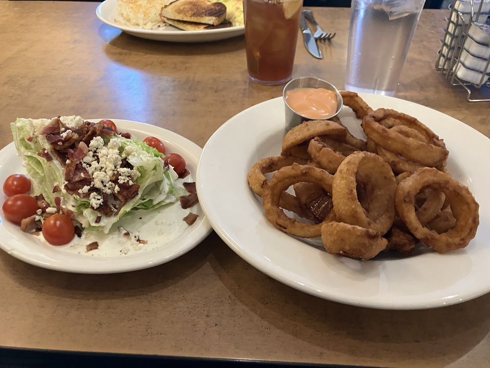 Wedge salad and onion rings